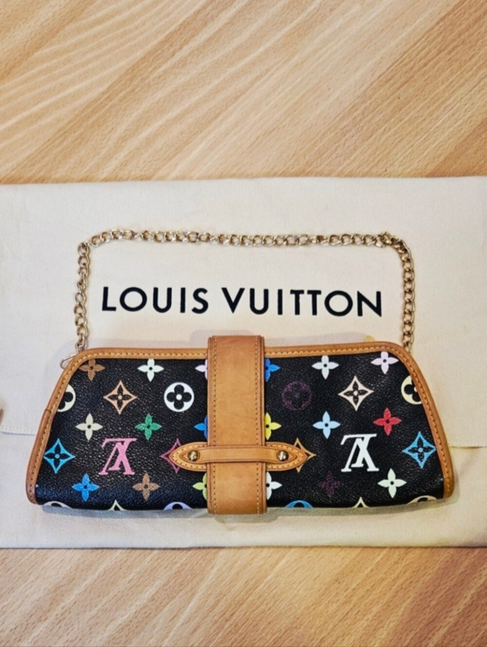 Louis Vuitton x Takashi Murakami RARE Black Multicolor Monogram Shirley Clutch - Picture 4 of 14